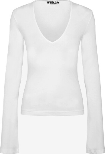 Weekday Vinnie V Neck Slim Long Sleeve WHITE S