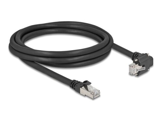 Delock Nettverkskabel Rj-45 Hann Til Rj-45 Hann Down-Angled 2 M 7 Mm S/Ftp Cat 6 Støtte For Gigabit Ethernet Svart