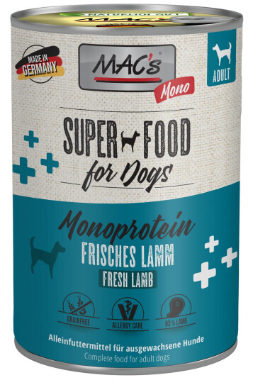 Mac'S Mono Super Food For Dogs Lam 6X400G Våtfôr