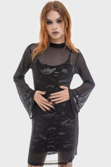 Killstar Goth Kort kjole The Lost Boys Sheer Vamp Kjole XS til 3XL Damer svart-hvit