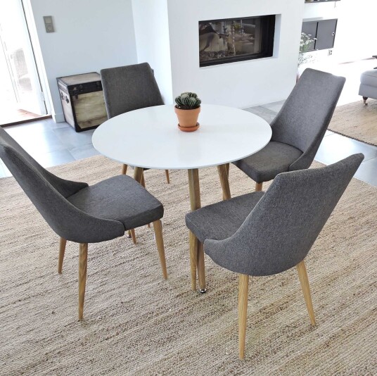 Venture Design Polar & Leone spisegruppe Hvit/grå 4 st stoler & bord 90 cm