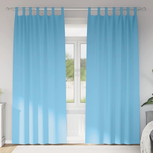 Gardiner med gardiner 2 pcs lyseblå Polyester Gardiner med gardiner 2 pcs lyseblå Polyester