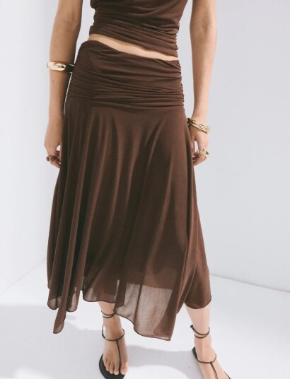 Mango Asymmetric Chiffon Skirt Brown XL