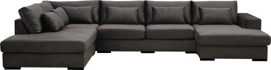 Grande 5 seters U Sofa med Divan Høyre Mørkegrå Fløyel