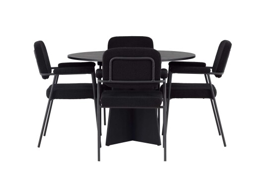 Venture Design Bootcut & Yesterday spisegruppe Svart/svart 4 stoler & bord 110 cm