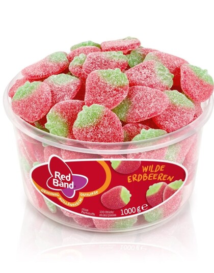 1 kg 100 stk Red Band Wilde Erdbeeren   Vingummijordbær med Markjordbærsmak