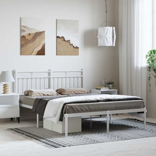 vidaXL Sengeramme i metall med sengegavl hvit 150x200 cm 8721012210516