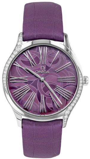 Omega Dameklokke 428.18.36.60.10.003 De Ville Mini Tresor Lilla/Lær