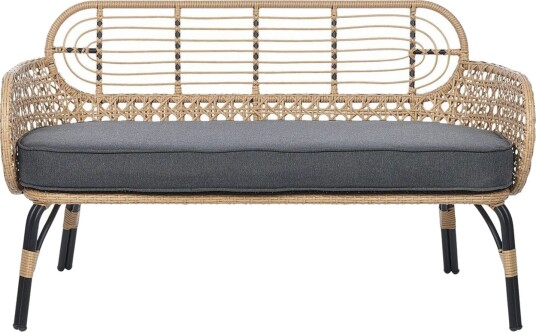 Trädgårdsbänk med dyna Beliani Pratello Natural\|\|Beige\|\|Grey\|\|Black