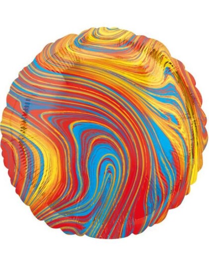 Rød blå og Gullfarget Marble Folieballong 43 cm