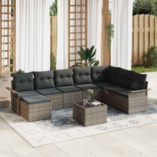 vidaXL Hagesofa Set 9 stk. Svart Poly rattan