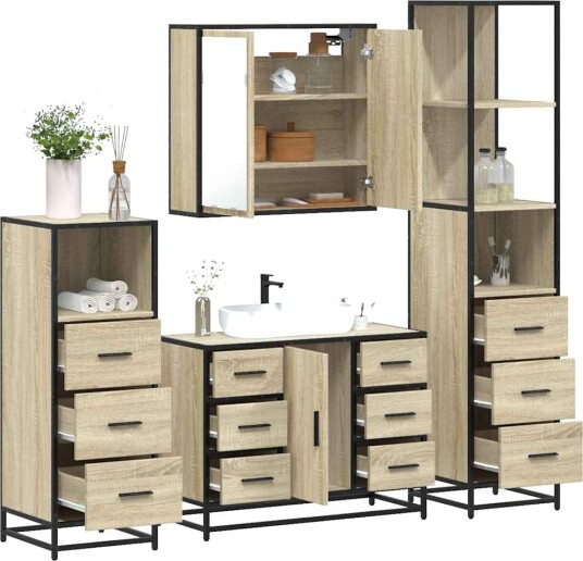 Vidaxl Baderomsskapsett 4 deler sonoma eik konstruert tre 3301261