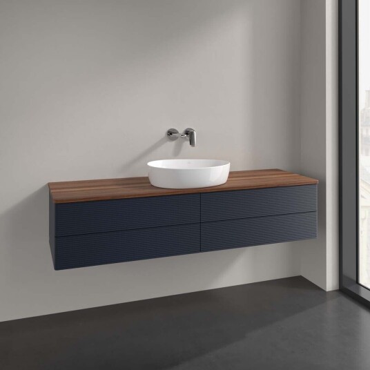 Villeroy & Boch Antao Servantskap med 4 skuffer 160x50x36 cm m/lys Blå Matt/Valnøtt Villeroy & Boch Antao Servantskap med 4 skuffer 160x50x36 cm m/lys Blå Matt/Valnøtt