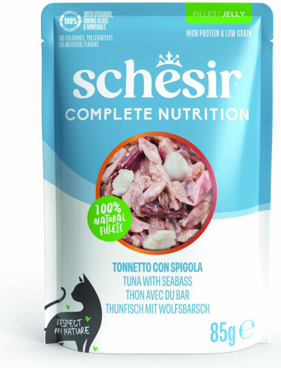 Schesir Våtfôr Sparepakke Complete Nutrition Filet I Gelé Tunfisk Med Havabbor 24 X 85 G