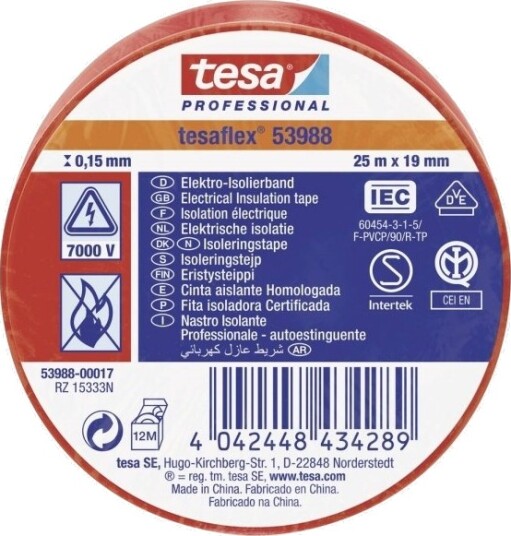 Tesa Tesaflex Isolasjonstape Rød 25 M X 19 Mm 1 Stk Iec 53988 00017 00