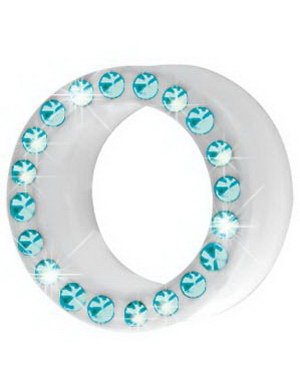 Silikon Piercing Tunnel i Hvit med Turkise Stener Strl 4 mm