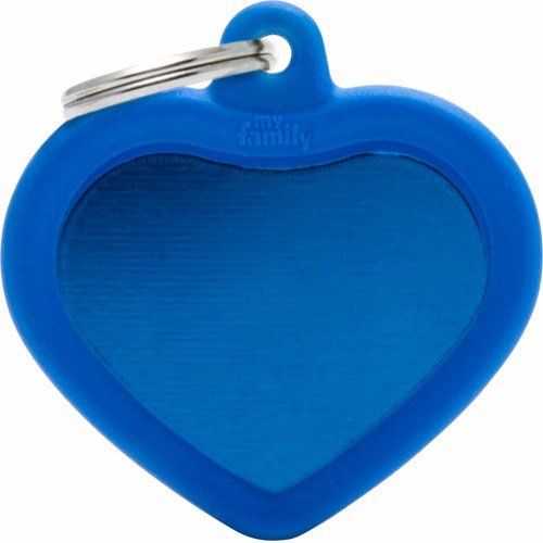 Myfamily Hushtag Hjerte Id Tag-Aluminium Med Plast Kant Blå