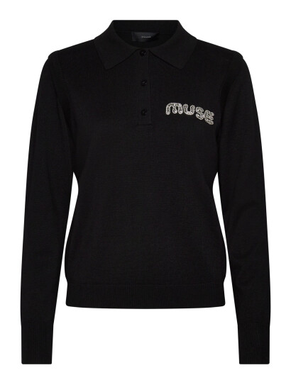 Copenhagen Muse Cmveran-Polo Is A Long-Sleeved Polo Shirt In A Premium Material With A Fine-Knit - Black - M