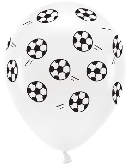 6 stk 33 cm Hvite Ballonger med Fotball MotivECO Ballonger