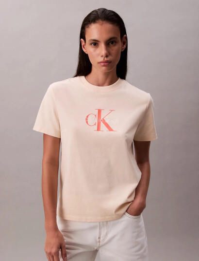 Calvin Klein Jeans Hero Ss Classic Monologo Cneck T - Beige - XS