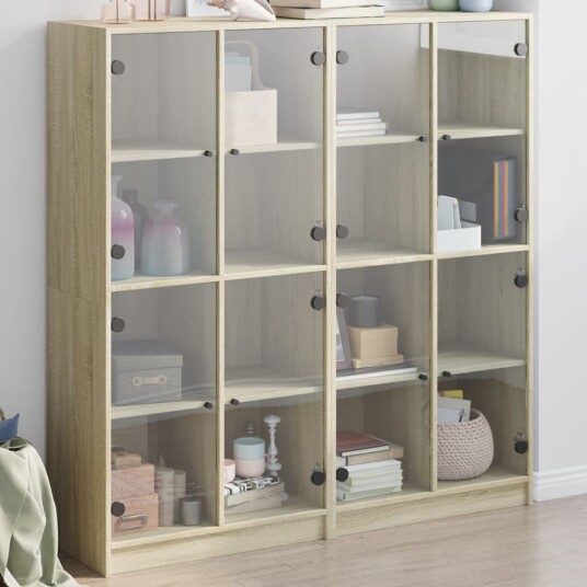 Bokhylle med dører sonoma eik 136x37x142 cm konstruert tre 8721012216099 Bokhylle med dører sonoma eik 136x37x142 cm konstruert tre 8721012216099