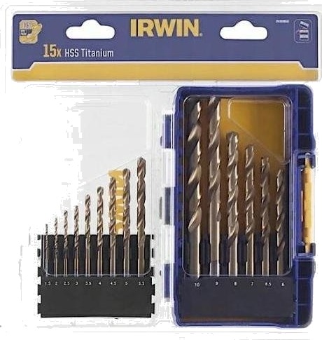 Irwin Spiralborsett 15 deler 1,5-10 mm Titanbelagt for Elektroverktøy
