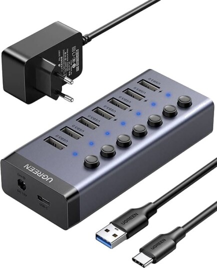 Ugreen 7x USB-A 3.0 Hub med Type C Grå