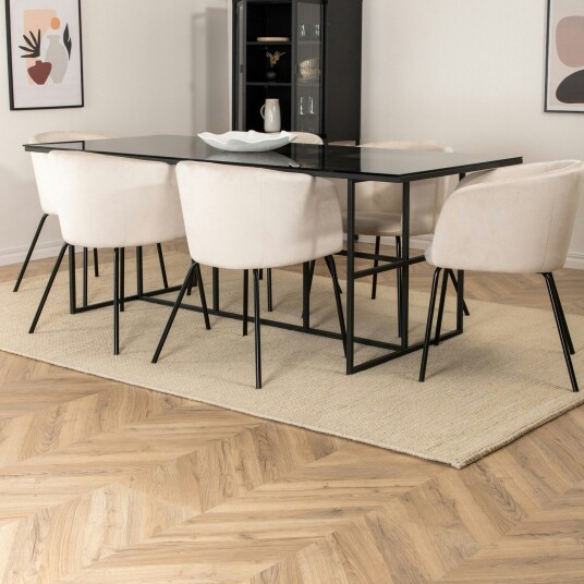 Venture Home Leif Spisegruppe 200 cm Rektangulær med 6 Berit Stoler Beige