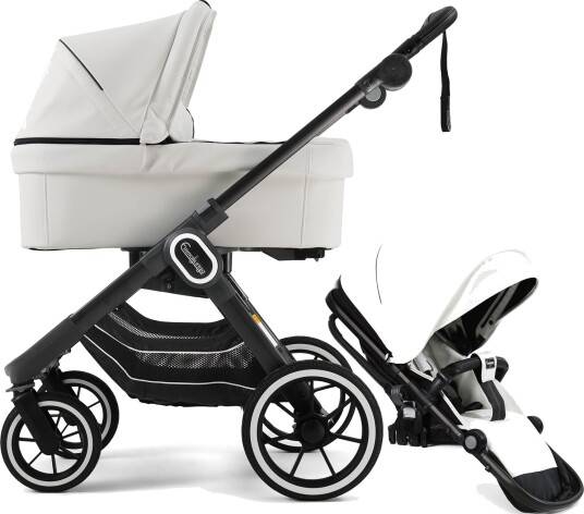Emmaljunga NXT90 Leatherette White Black Komplett m/ Sittedel Og Liggedel