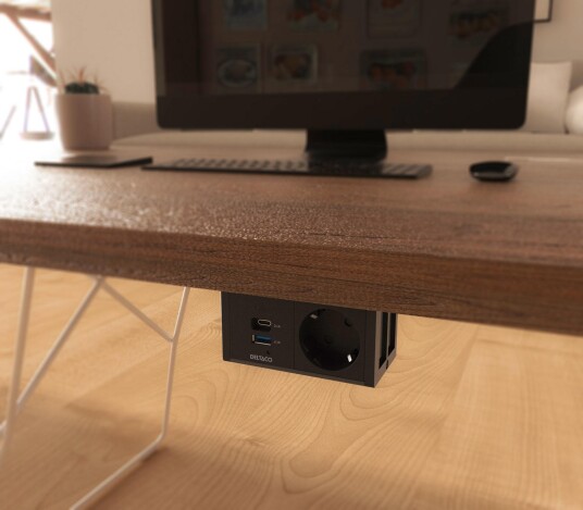 DELTACO OFFICE Under desk Outlet angled,1 outlet,1x21W A+C USB,GST18