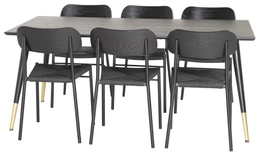 Venture Design Dipp & Polly spisegruppe Svart/svart 6 st stoler & bord 180 x 90 cm