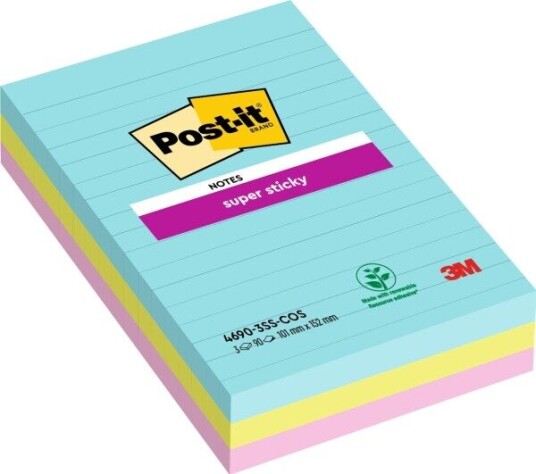 Post-it Super Sticky Notes3 linjerede blokke 101 mmx152 mm Cosmic farvekollektion