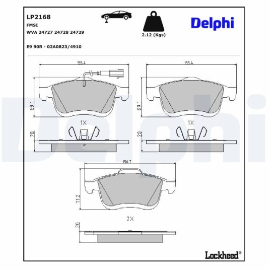 Bremseklosser DELPHI LP2168 Bremseklosser DELPHI LP2168