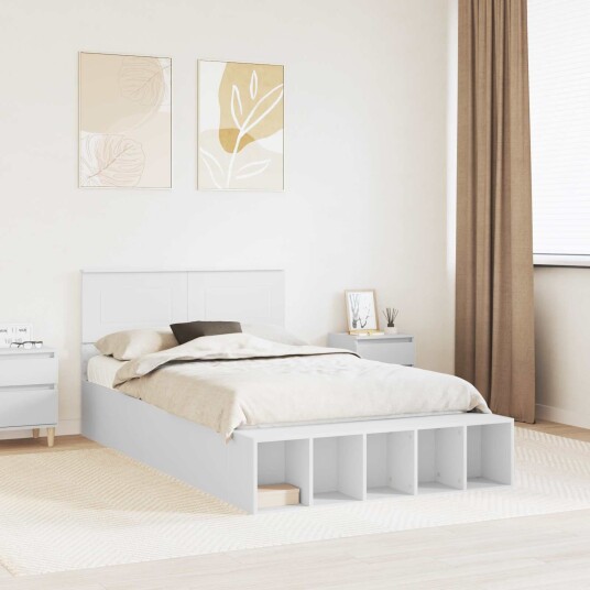 Sengestamme med hylle Hvit 135 x 190 cm Konstruert tre