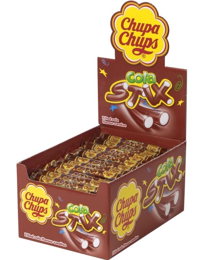 150 stk Chupa Chups Cola Stix   Cola Lakrisstenger i Hel Eske 1500 gram