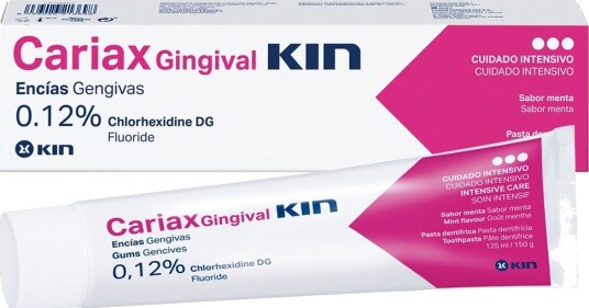Klorhexidin Tannkrem KIN Cariax Gingival tannkrem 75 ml.  intensiv pleie for irritert og blødende tannkjøtt