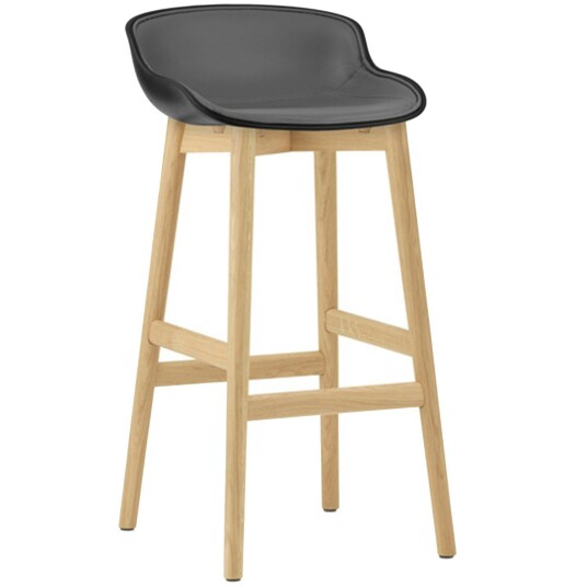 Normann Copenhagen Hyg Barstol 75 cm Polstret Front Svart Skinn / Eik