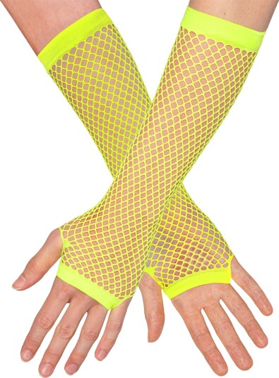 Boland Party Partners 80-talls UV Fingerløse nettinghansker lange neongule One size 02994