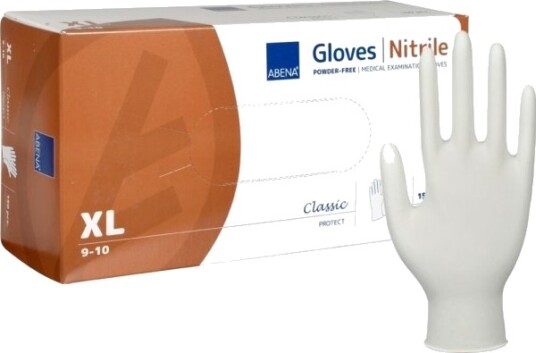 Undersøkelseshanske Abena Classic Protect Xl Hvit Nitril Pudderfri 150 Stk.