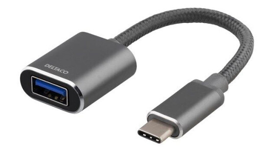 Deltaco USB-C til USB-A 3.1 OTG Adapter 11 cm Grå