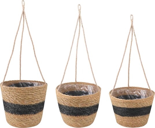 vidaXL Sjøgress plantekurver 3 pcs Naturlig og svart Ø26 x 19 cm