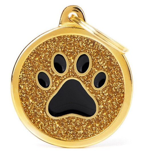 Myfamily Shine Circle ID tag til hund - Sort med gull