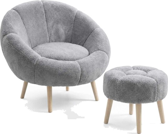 Ørelappstol og puffesett 2 deler Atelier Del Sofa Lida 75 x 100 x 42 cm Grå