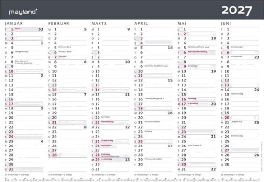 Mayland Kontorkalender Moderne A3 2027 Mayland Kontorkalender Moderne A3 2027