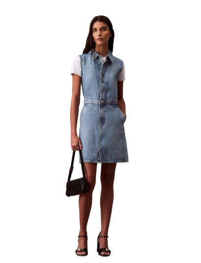 Calvin Klein Jeans Slvlss Denim Truckerdress - Blue - XXS