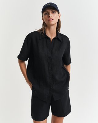Relaxed fit kortermet linskjorte BLACK 40
