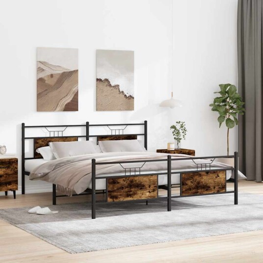 Sengeramme i metall uten madrass røkt eik 160x200 cm 3325092