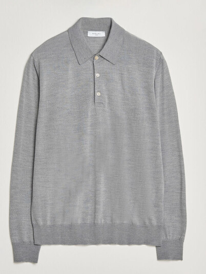 Boglioli Knitted Long Sleeve Polo Light Grey Boglioli Knitted Long Sleeve Polo Light Grey