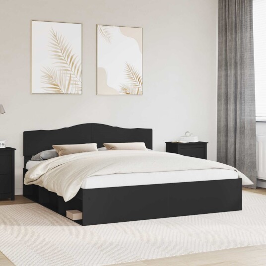 Sengestamme med hodegjerde Svart 180 x 200 cm Massiv furu Sengestamme med hodegjerde Svart 180 x 200 cm Massiv furu