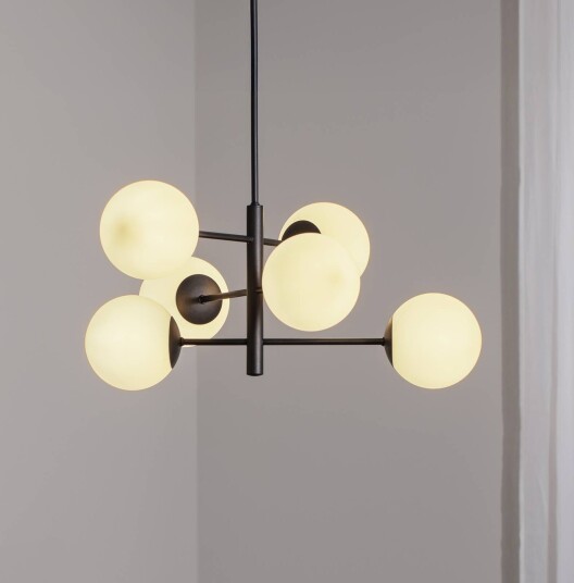 Domiluce Aurora hengelampe svart Ø 60 cm 6 lyskilder glass E14